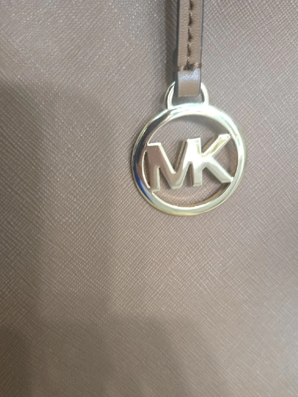Michael Kors Brown  Leather Medium Zip Top Tote with Gold MK Charm